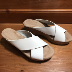 Block Heels with White Strap, Size 7, Used