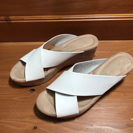 Block Heels with White Strap, Size 7, Used